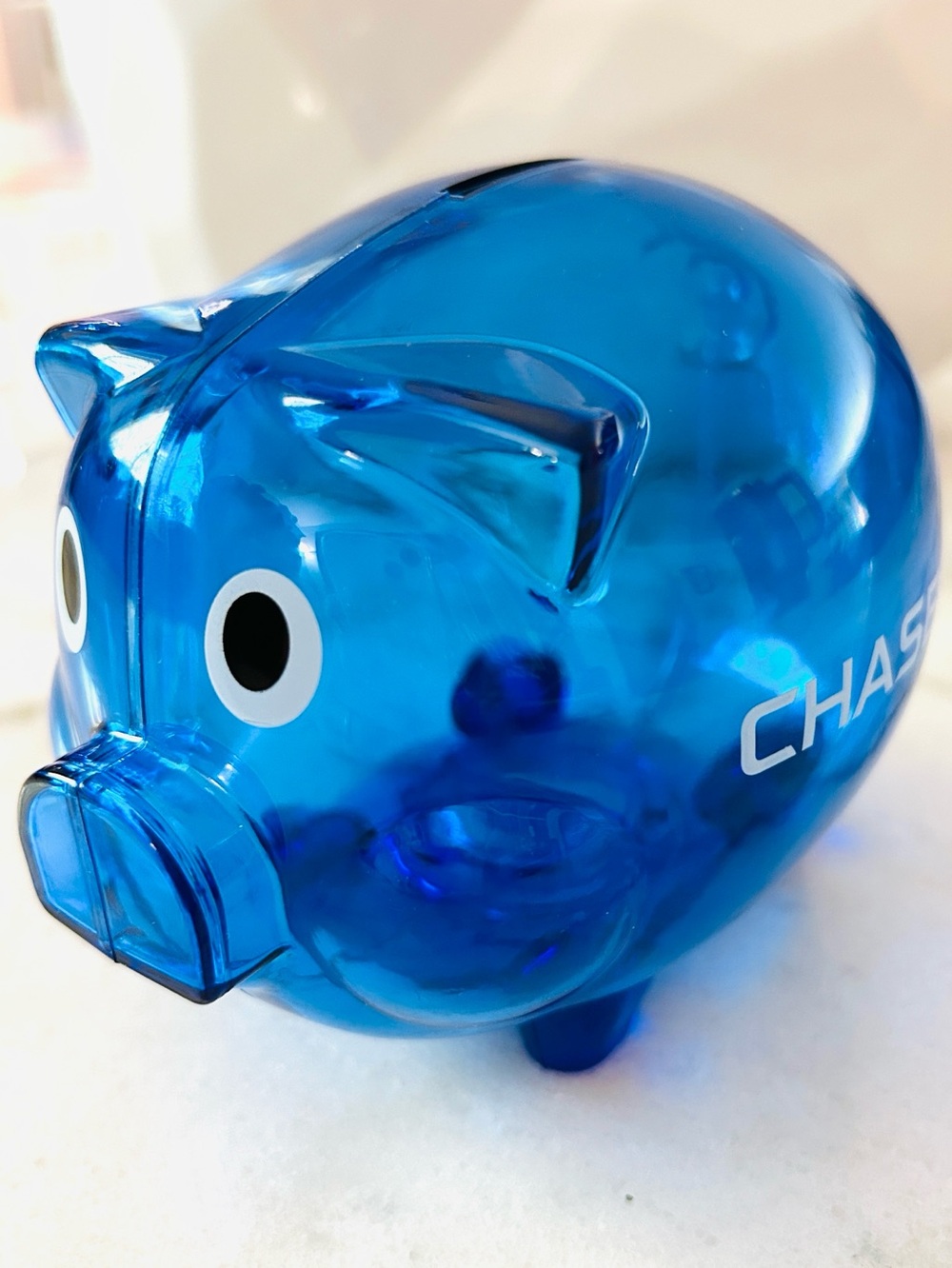 Chase Translucent Small Blue Piggy Bank-Coin Bank Special Edition. NEW